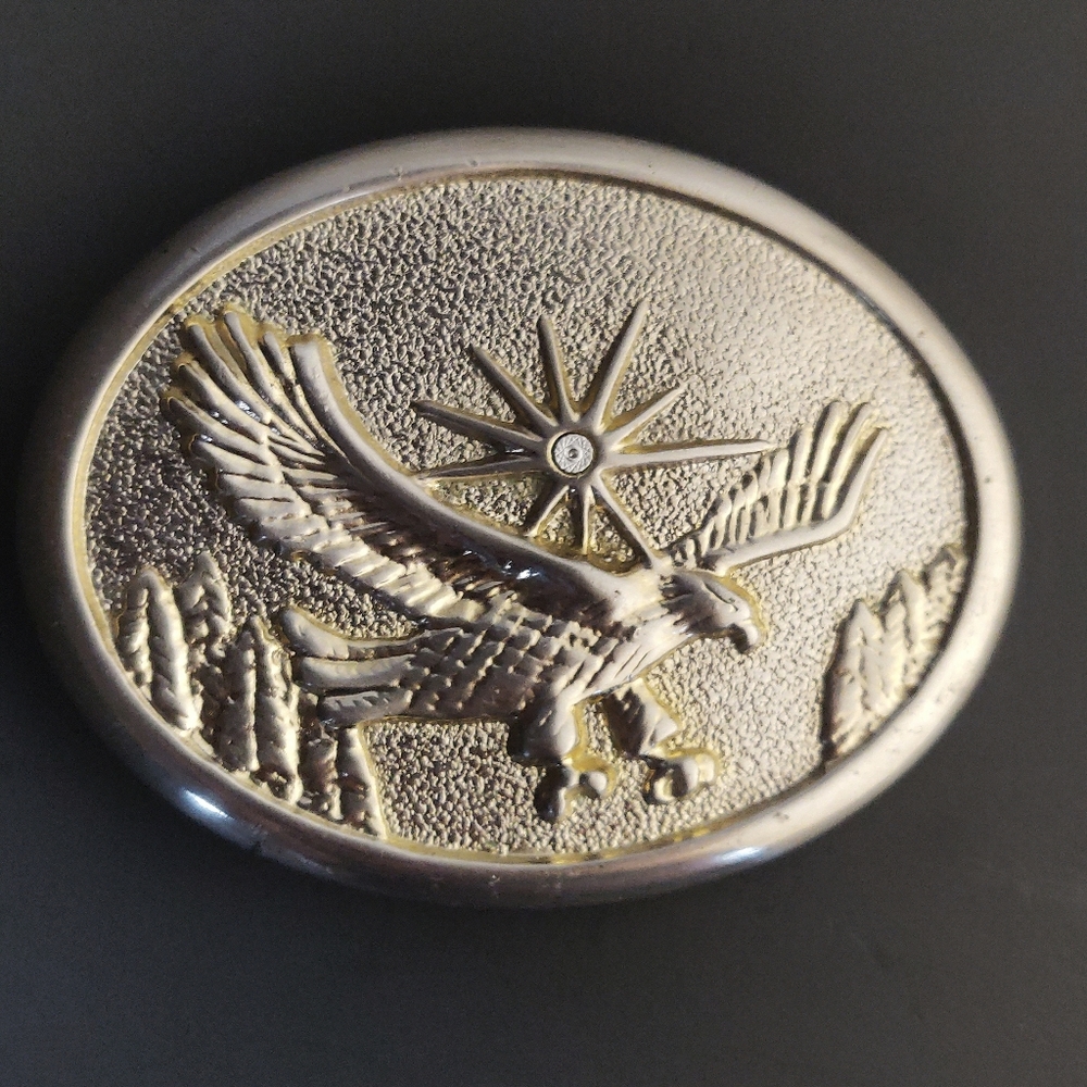 Vintage Gold Tone Metal Soaring Eagle Belt Buckle from the 1970s